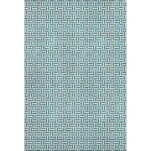 HomeRoots 5' X 8' Stylish Teal and Ivory Geometric Area Rug – Washable, UV Protected for High-Traffic Spaces! 672460