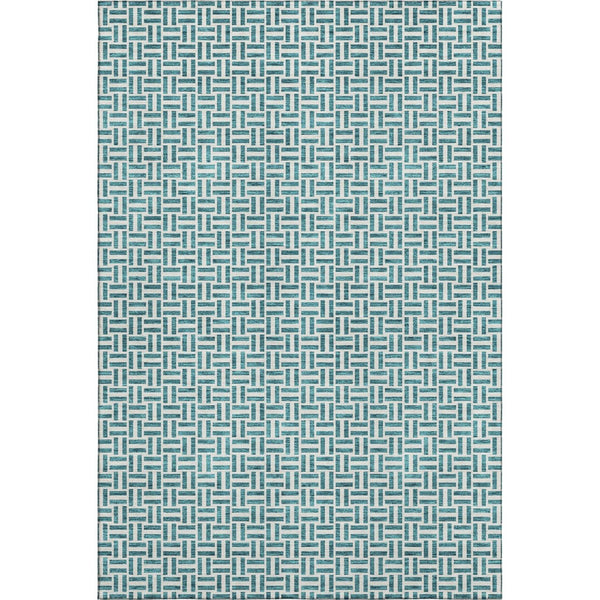 HomeRoots 5' X 8' Stylish Teal and Ivory Geometric Area Rug – Washable, UV Protected for High-Traffic Spaces! 672460
