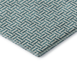 HomeRoots 5' X 8' Stylish Teal and Ivory Geometric Area Rug – Washable, UV Protected for High-Traffic Spaces! 672460