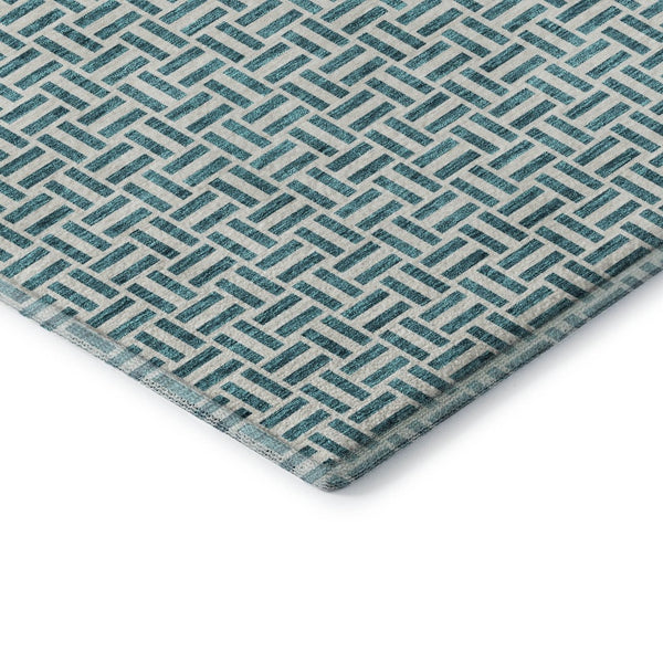 HomeRoots 5' X 8' Stylish Teal and Ivory Geometric Area Rug – Washable, UV Protected for High-Traffic Spaces! 672460