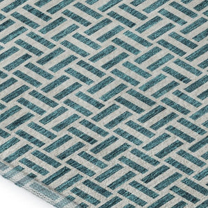 HomeRoots 5' X 8' Stylish Teal and Ivory Geometric Area Rug – Washable, UV Protected for High-Traffic Spaces! 672460
