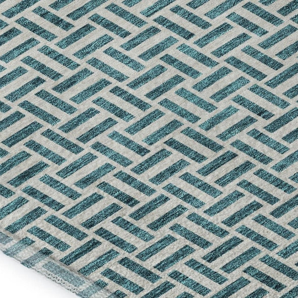 HomeRoots 5' X 8' Stylish Teal and Ivory Geometric Area Rug – Washable, UV Protected for High-Traffic Spaces! 672460