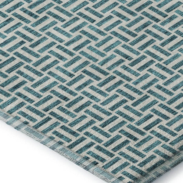 HomeRoots 5' X 8' Stylish Teal and Ivory Geometric Area Rug – Washable, UV Protected for High-Traffic Spaces! 672460