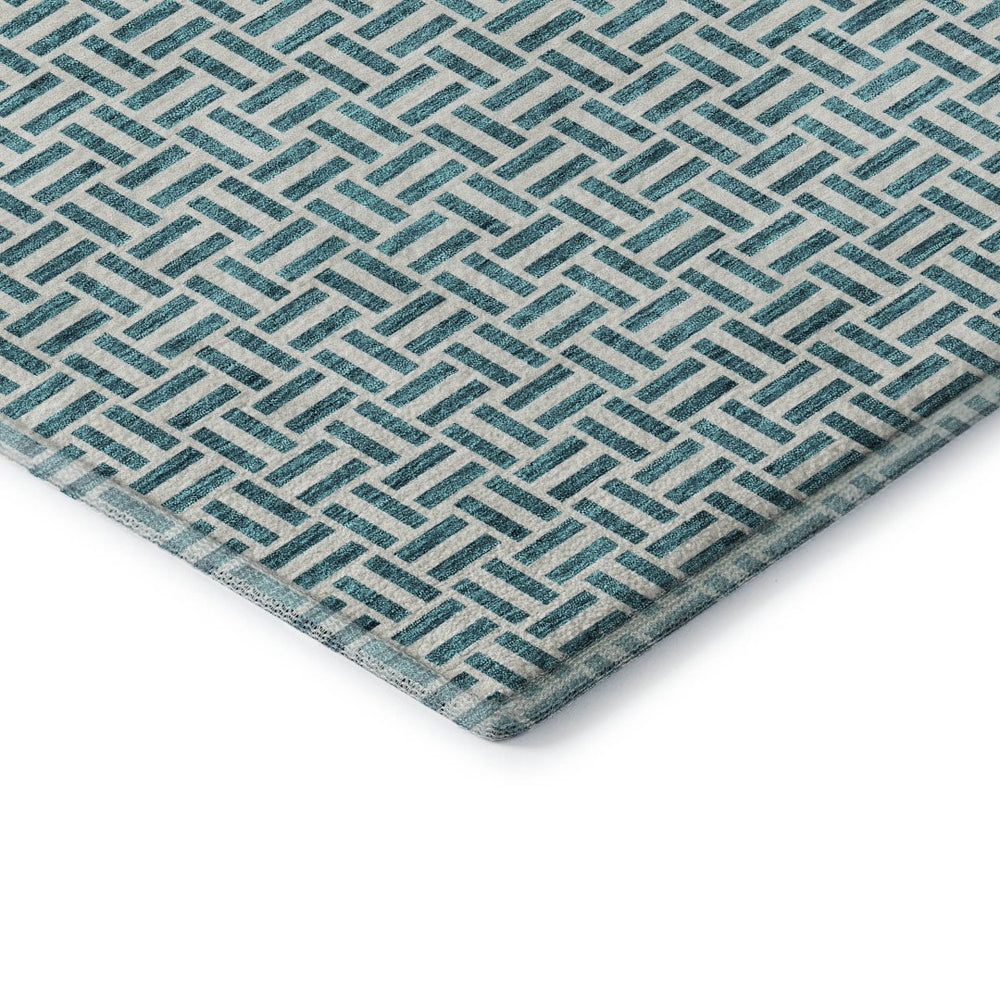HomeRoots 8' X 10' Teal and Ivory Geometric Area Rug – Stylish, Washable, UV-Protected for Everyday Use! 672462