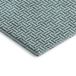 HomeRoots 8' X 10' Teal and Ivory Geometric Area Rug – Stylish, Washable, UV-Protected for Everyday Use! 672462