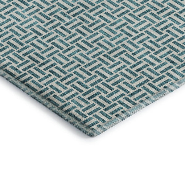 HomeRoots 8' X 10' Teal and Ivory Geometric Area Rug – Stylish, Washable, UV-Protected for Everyday Use! 672462