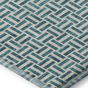 HomeRoots 9' X 12' Teal & Ivory Geometric Area Rug - Stylish, Stain-Resistant, UV Protected for Modern Spaces 672463