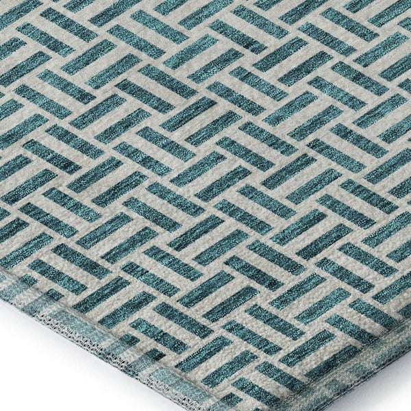 HomeRoots 9' X 12' Teal & Ivory Geometric Area Rug - Stylish, Stain-Resistant, UV Protected for Modern Spaces 672463