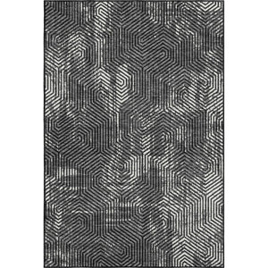 HomeRoots 5' X 8' Black And Ivory Geometric Area Rug – Durable, Washable, UV Protection for Modern Homes 672466