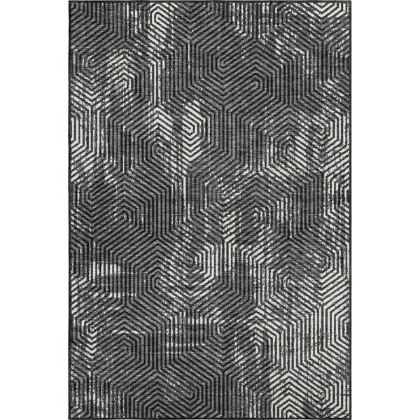 HomeRoots 5' X 8' Black And Ivory Geometric Area Rug – Durable, Washable, UV Protection for Modern Homes 672466