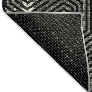 HomeRoots 5' X 8' Black And Ivory Geometric Area Rug – Durable, Washable, UV Protection for Modern Homes 672466