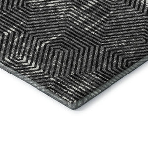 HomeRoots 5' X 8' Black And Ivory Geometric Area Rug – Durable, Washable, UV Protection for Modern Homes 672466