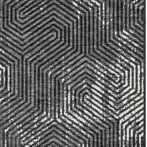 HomeRoots 5' X 8' Black And Ivory Geometric Area Rug – Durable, Washable, UV Protection for Modern Homes 672466