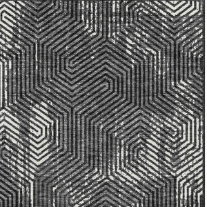 HomeRoots 5' X 8' Black And Ivory Geometric Area Rug – Durable, Washable, UV Protection for Modern Homes 672466