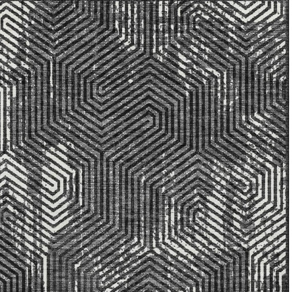 HomeRoots 5' X 8' Black And Ivory Geometric Area Rug – Durable, Washable, UV Protection for Modern Homes 672466