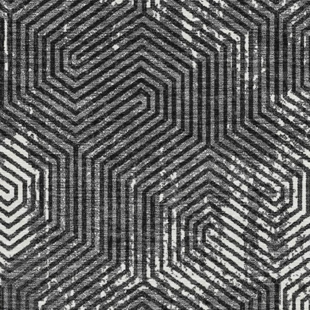 HomeRoots 9' X 12' Stylish Black And Ivory Geometric Washable Area Rug with UV Protection for Family Homes 672469