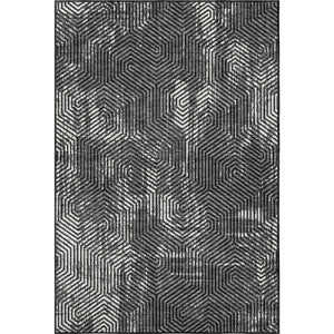 HomeRoots 9' X 12' Stylish Black And Ivory Geometric Washable Area Rug with UV Protection for Family Homes 672469