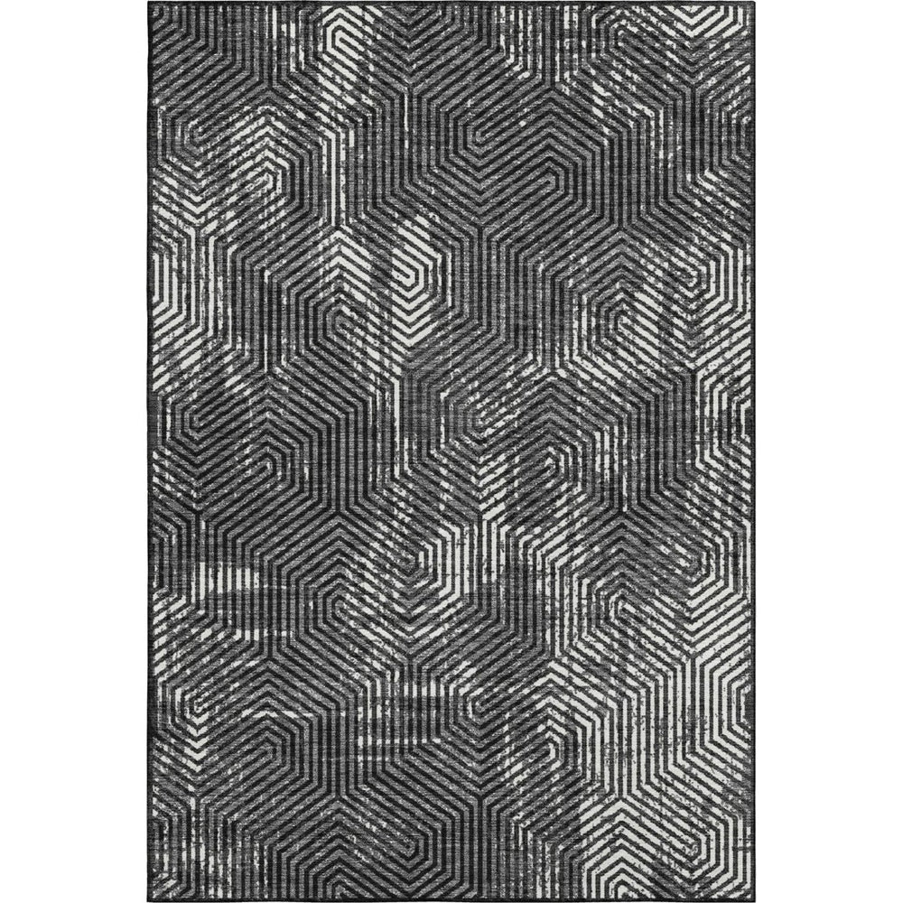 HomeRoots 10' X 14' Geometric Black and Ivory Washable Area Rug with UV Protection for Modern Living Spaces 672470