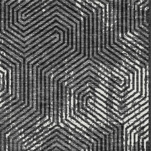HomeRoots 10' X 14' Geometric Black and Ivory Washable Area Rug with UV Protection for Modern Living Spaces 672470