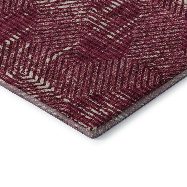 HomeRoots 8' Burgundy Geometric Round Rug - Washable, UV-Protected, Durable & Stylish for Modern Spaces 672473