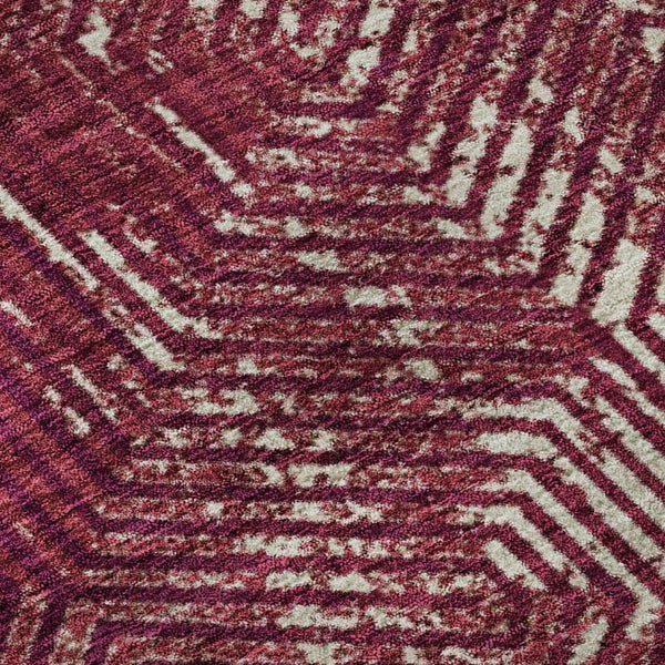 HomeRoots 8' Burgundy Geometric Round Rug - Washable, UV-Protected, Durable & Stylish for Modern Spaces 672473