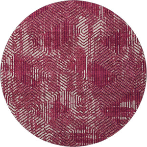 HomeRoots 8' Burgundy Geometric Round Rug - Washable, UV-Protected, Durable & Stylish for Modern Spaces 672473