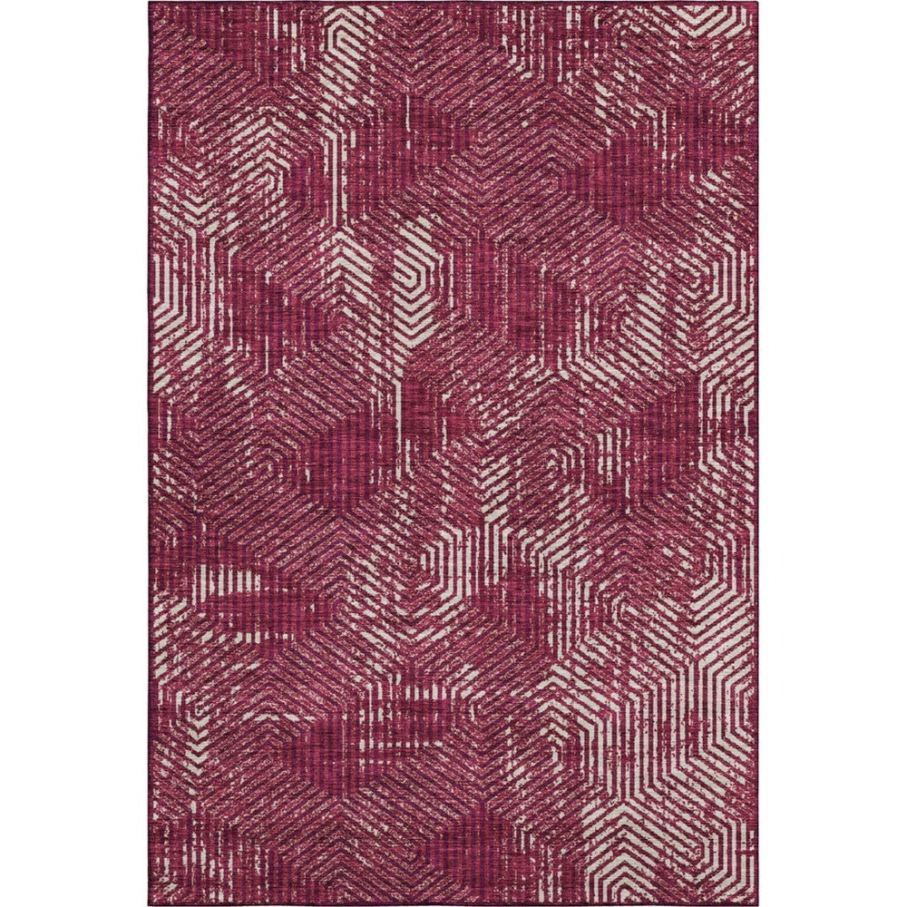HomeRoots 10' Burgundy and Ivory Geometric Area Rug – Washable, UV-Protected, Stain-Resistant for High Traffic Spaces 672476