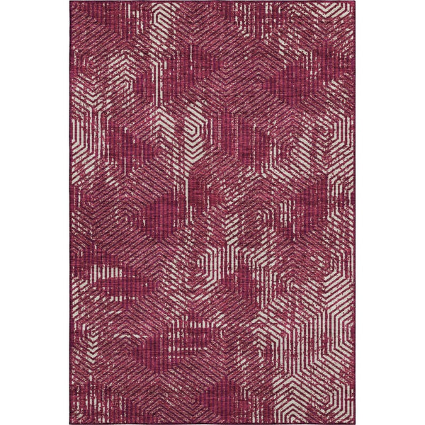 HomeRoots 10' Burgundy and Ivory Geometric Area Rug – Washable, UV-Protected, Stain-Resistant for High Traffic Spaces 672476