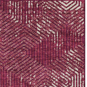 HomeRoots 10' Burgundy and Ivory Geometric Area Rug – Washable, UV-Protected, Stain-Resistant for High Traffic Spaces 672476