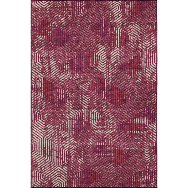 HomeRoots 10' Burgundy and Ivory Geometric Area Rug – Washable, UV-Protected, Stain-Resistant for High Traffic Spaces 672476