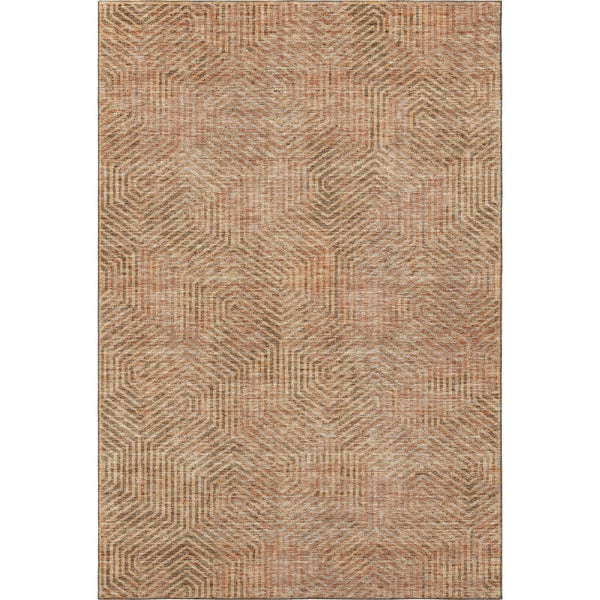 HomeRoots 5' X 8' Copper and Beige Geometric Area Rug - Washable, Durable, UV-Protected for Modern Homes 672478