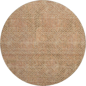 HomeRoots 8' Copper and Beige Geometric Round Rug - Washable, UV-Resistant, Stylish for Modern Living Spaces 672479