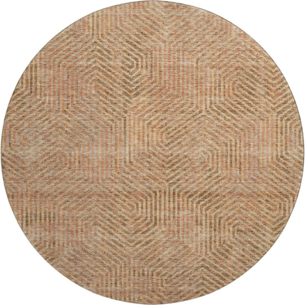 HomeRoots 8' Copper and Beige Geometric Round Rug - Washable, UV-Resistant, Stylish for Modern Living Spaces 672479