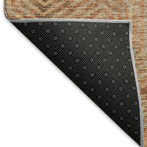 HomeRoots 8' Copper and Beige Geometric Round Rug - Washable, UV-Resistant, Stylish for Modern Living Spaces 672479