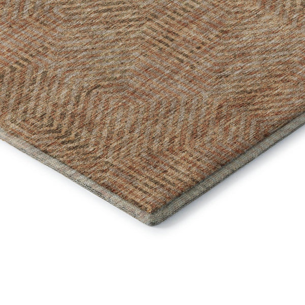HomeRoots 8' Copper and Beige Geometric Round Rug - Washable, UV-Resistant, Stylish for Modern Living Spaces 672479