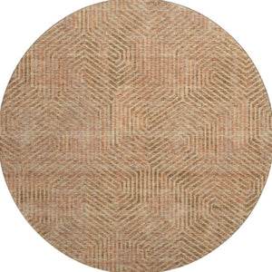 HomeRoots 8' Copper and Beige Geometric Round Rug - Washable, UV-Resistant, Stylish for Modern Living Spaces 672479