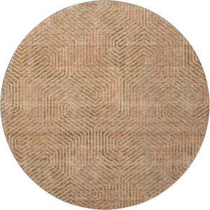 HomeRoots 8' Copper and Beige Geometric Round Rug - Washable, UV-Resistant, Stylish for Modern Living Spaces 672479