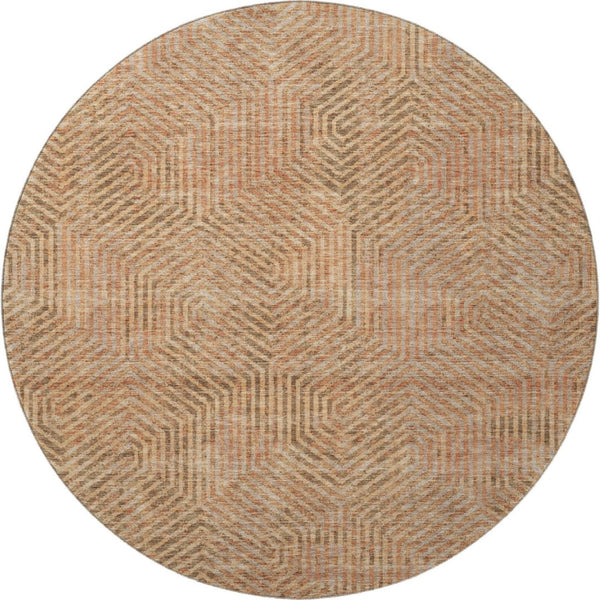 HomeRoots 8' Copper and Beige Geometric Round Rug - Washable, UV-Resistant, Stylish for Modern Living Spaces 672479