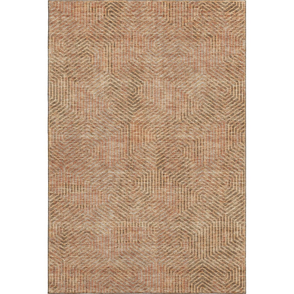 HomeRoots 8' X 10' Stylish Copper & Beige Geometric Washable Area Rug with UV Protection for Everyday Living 672480