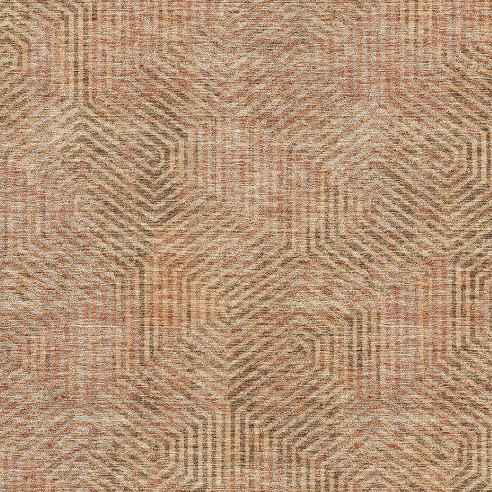 HomeRoots 8' X 10' Stylish Copper & Beige Geometric Washable Area Rug with UV Protection for Everyday Living 672480