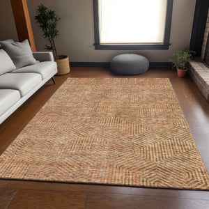 HomeRoots 9' X 12' Geometric Copper & Beige Washable Area Rug with UV Protection for Stylish Living Spaces 672481