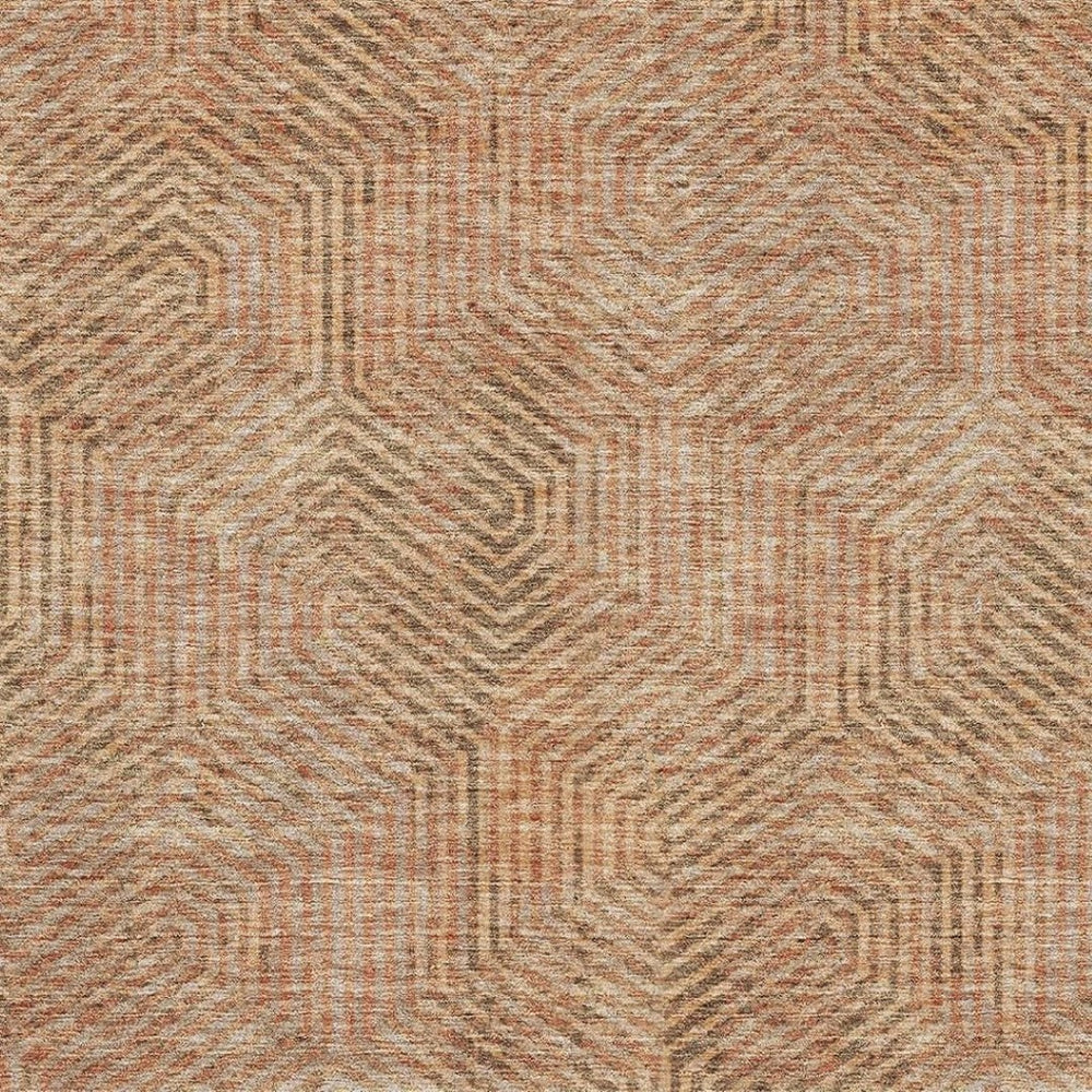 HomeRoots 9' X 12' Geometric Copper & Beige Washable Area Rug with UV Protection for Stylish Living Spaces 672481