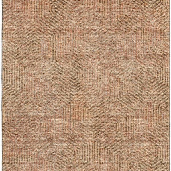 HomeRoots 9' X 12' Geometric Copper & Beige Washable Area Rug with UV Protection for Stylish Living Spaces 672481