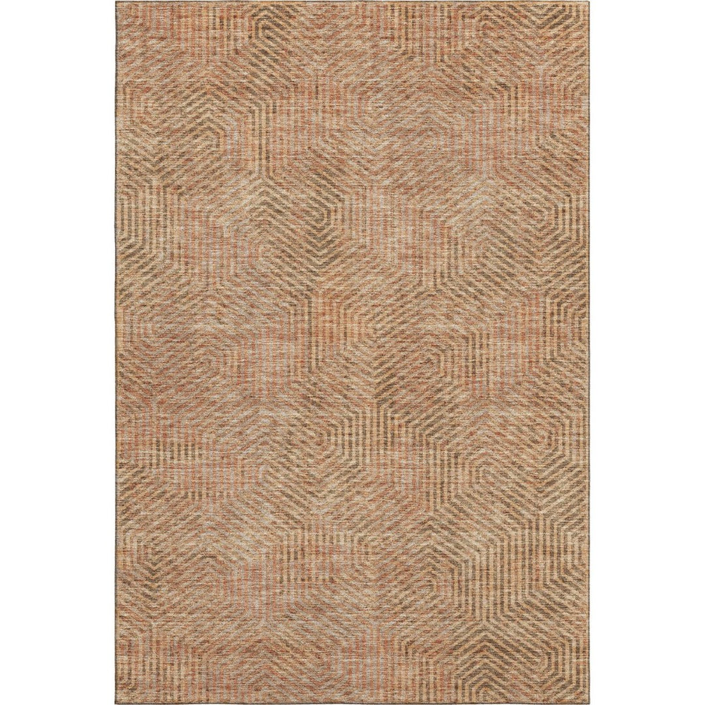 HomeRoots 10' X 14' Copper & Beige Geometric Area Rug – Washable, UV-Protected, Durable for High-Traffic Spaces 672482