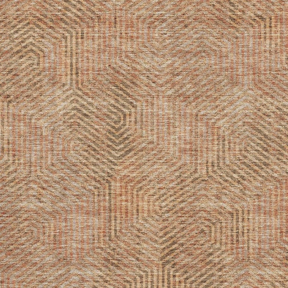 HomeRoots 10' X 14' Copper & Beige Geometric Area Rug – Washable, UV-Protected, Durable for High-Traffic Spaces 672482