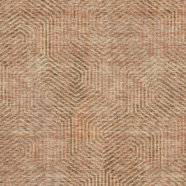 HomeRoots 10' X 14' Copper & Beige Geometric Area Rug – Washable, UV-Protected, Durable for High-Traffic Spaces 672482