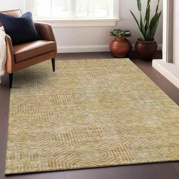 HomeRoots 5' X 8' Gold And Beige Geometric Area Rug – Washable, UV-Protected, Stylish & Durable for Any Room 672484