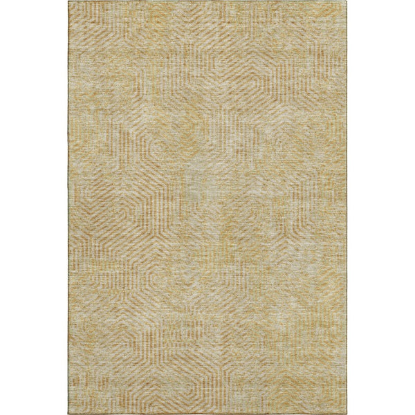 HomeRoots 5' X 8' Gold And Beige Geometric Area Rug – Washable, UV-Protected, Stylish & Durable for Any Room 672484