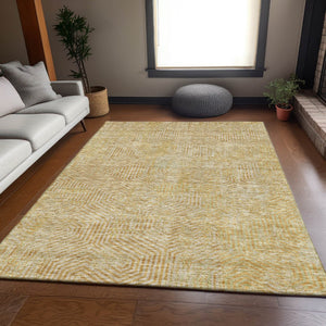 HomeRoots 5' X 8' Gold And Beige Geometric Area Rug – Washable, UV-Protected, Stylish & Durable for Any Room 672484