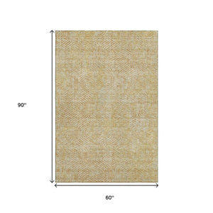 HomeRoots 5' X 8' Gold And Beige Geometric Area Rug – Washable, UV-Protected, Stylish & Durable for Any Room 672484